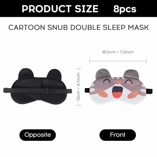 Doppelseitige Schlafmaske mit Cartoon-Design, Vorder- und Rückansicht.