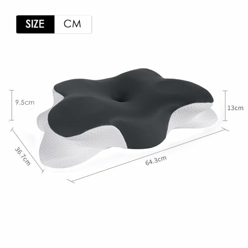 Ergonomisches Nackenkissen mit Maßangaben.