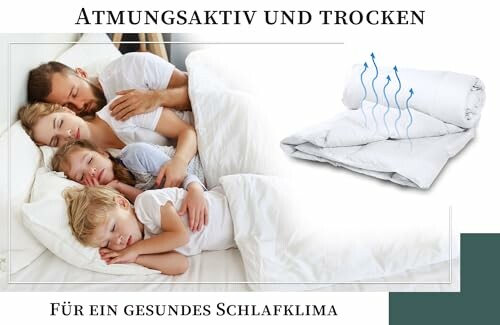 Familie schläft friedlich im Bett mit Bettdecke