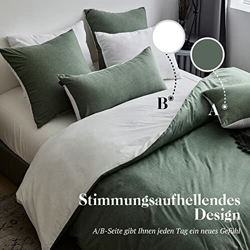 Grün-weißes Bettwäsche-Set mit Kissen