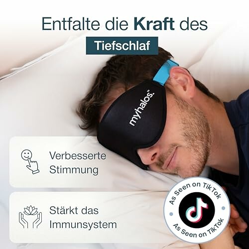 Mann mit Schlafmaske zur Verbesserung der Stimmung und Stärkung des Immunsystems