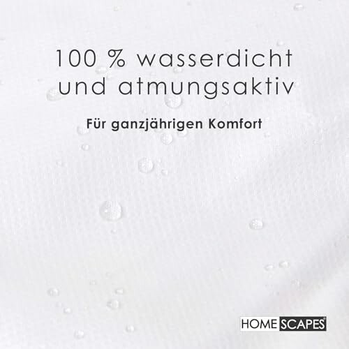 Text auf wasserfestem Stoff mit Tropfen.